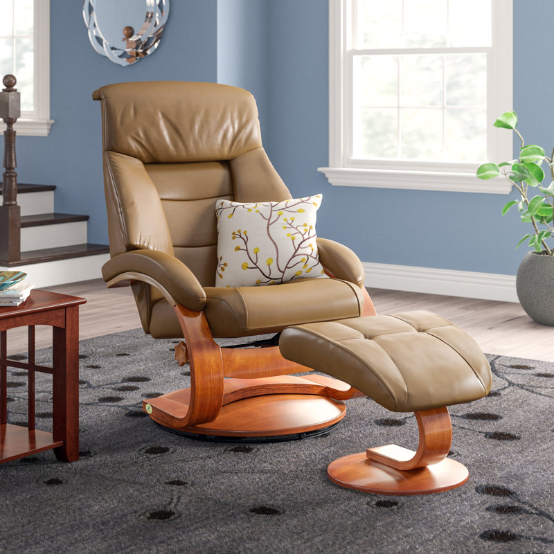 Red Barrel Studio® Flathead Lake Leather Manual Swivel Recliner with Ottoman & Reviews Wayfair